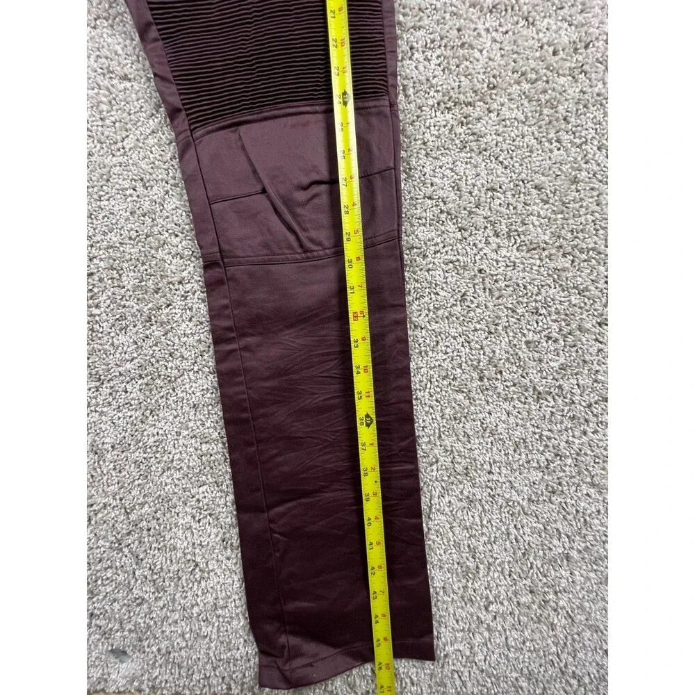 DNM Collection Men’s Biker Pants Burgundy Coated Slim Fit Size 36 Moto Style